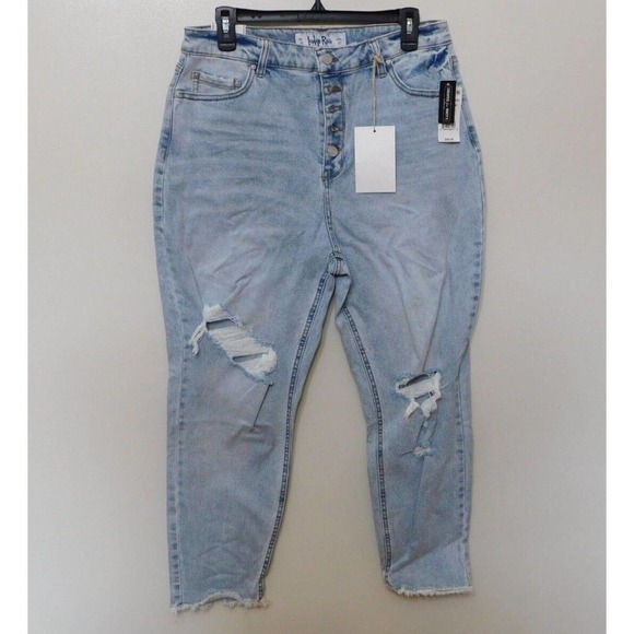 JR475 Indigo Rein Blue Juniors' Ripped High Rise Mom Slim Jeans Size 13 - Picture 1 of 2